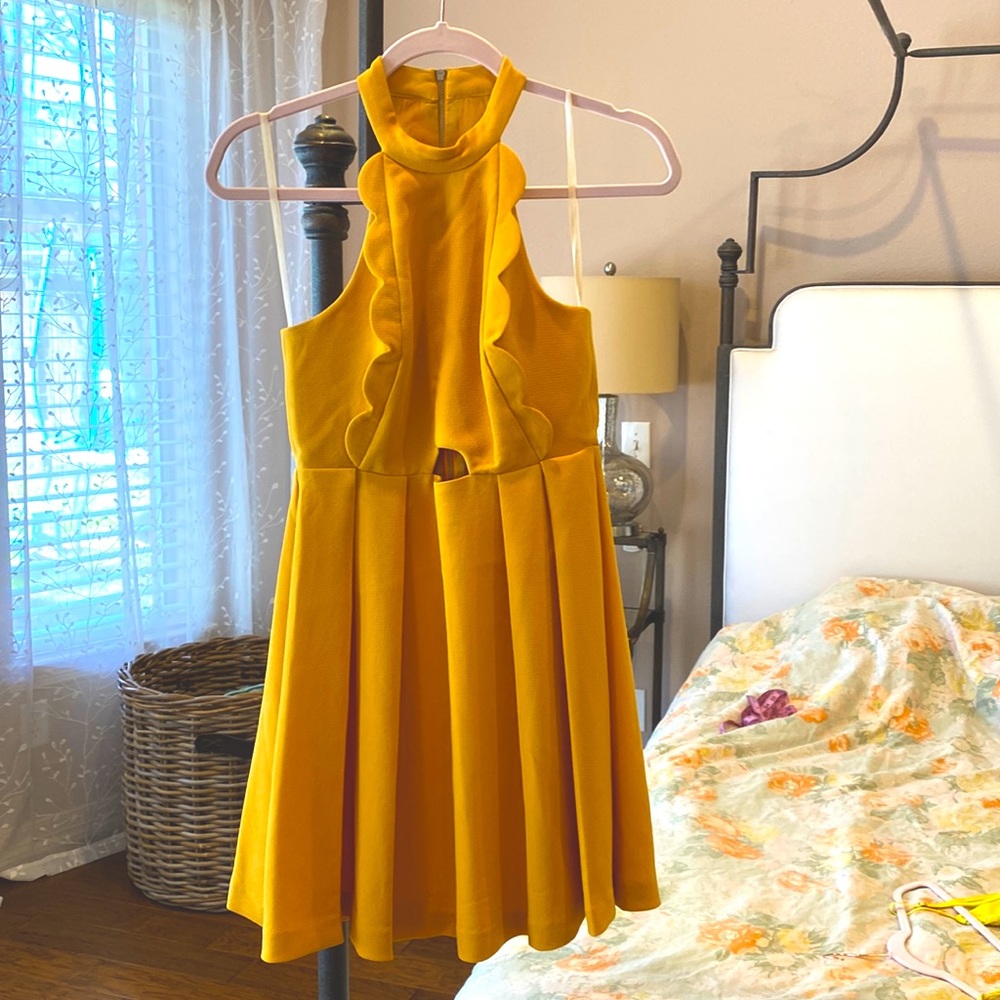 BCBGeneration Mustard Cut-Out Mini Dress